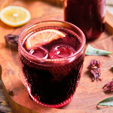 Square image of homemade folere drink.