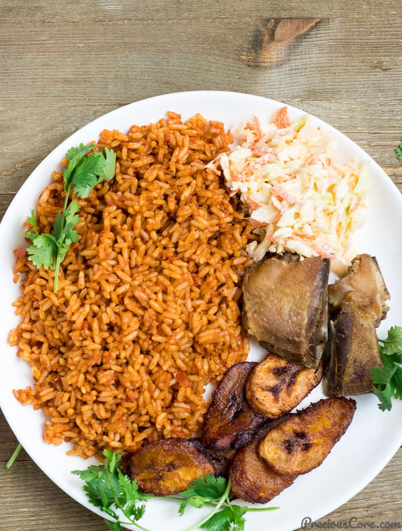 Nigerian Jollof Rice and fried chicken with coleslaw | Precious Core