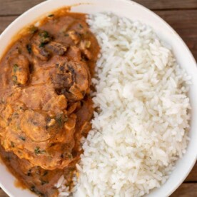 Peanut Stew and Rice in Bowl