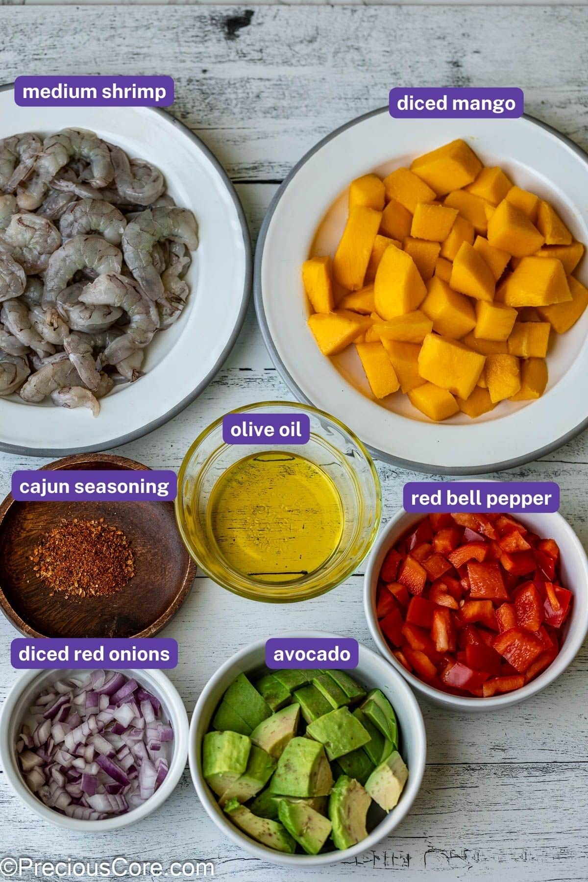 Ingredients for Mango Shrimp Salad.