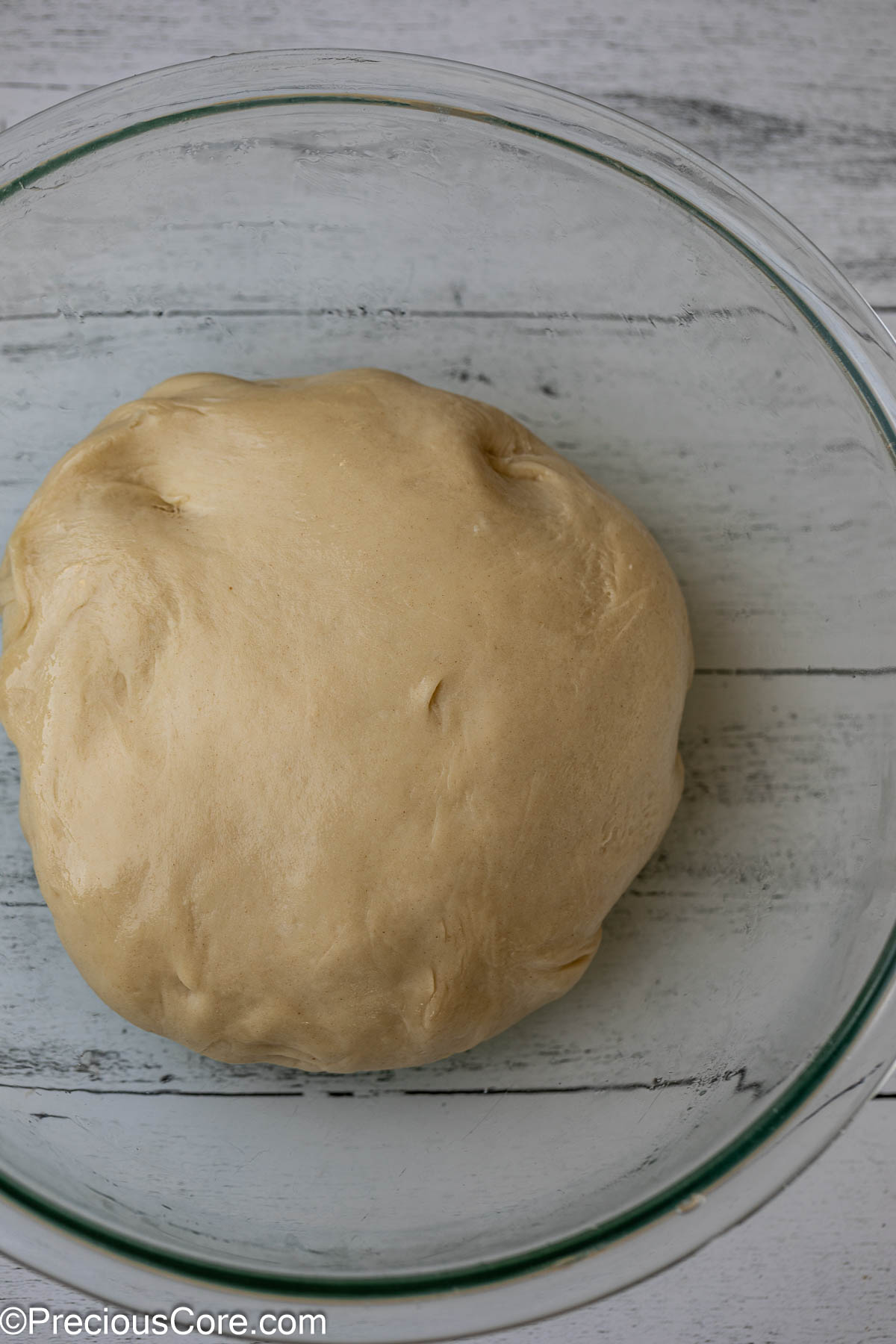 Cinnamon roll dough before rising.