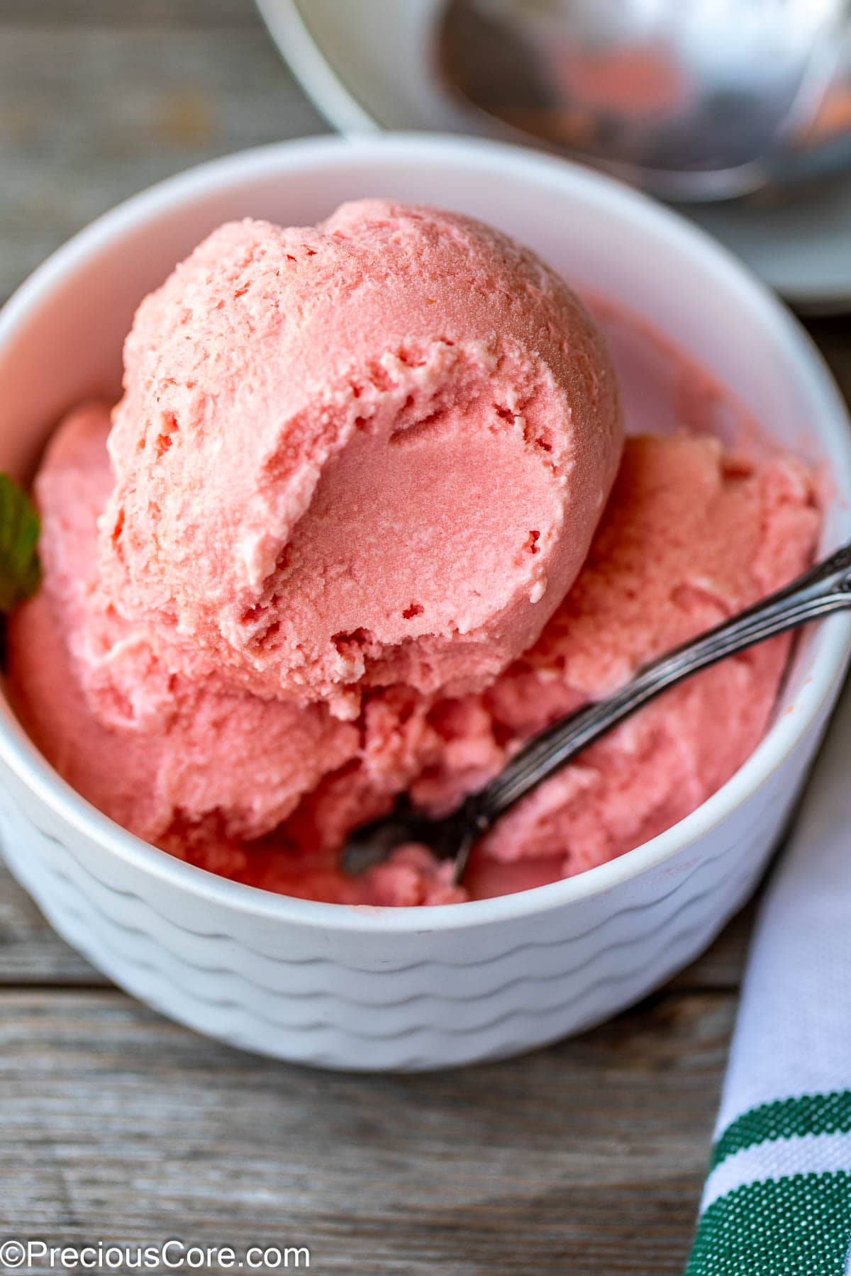 Bowl of fresh watermelon ice cream.