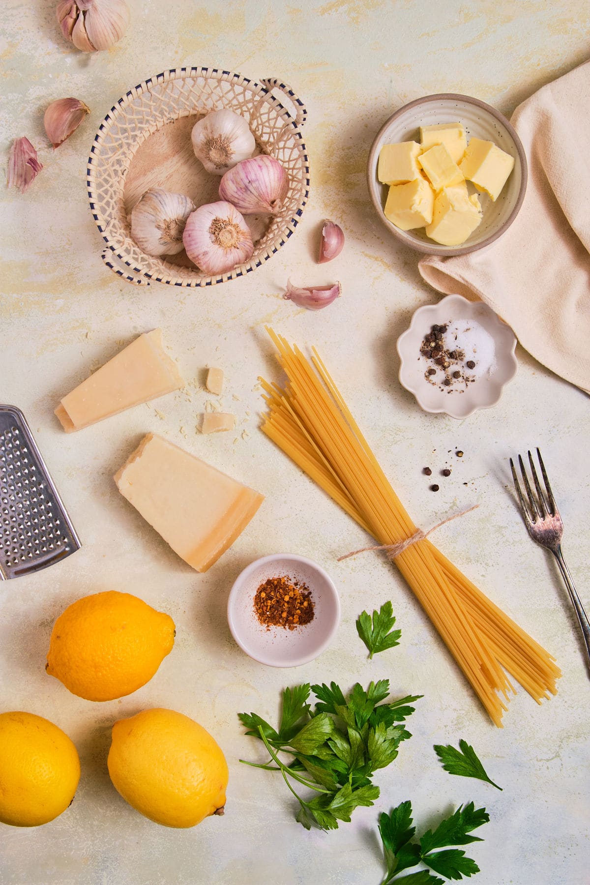 Ingredients for Lemon Garlic Butter Pasta.