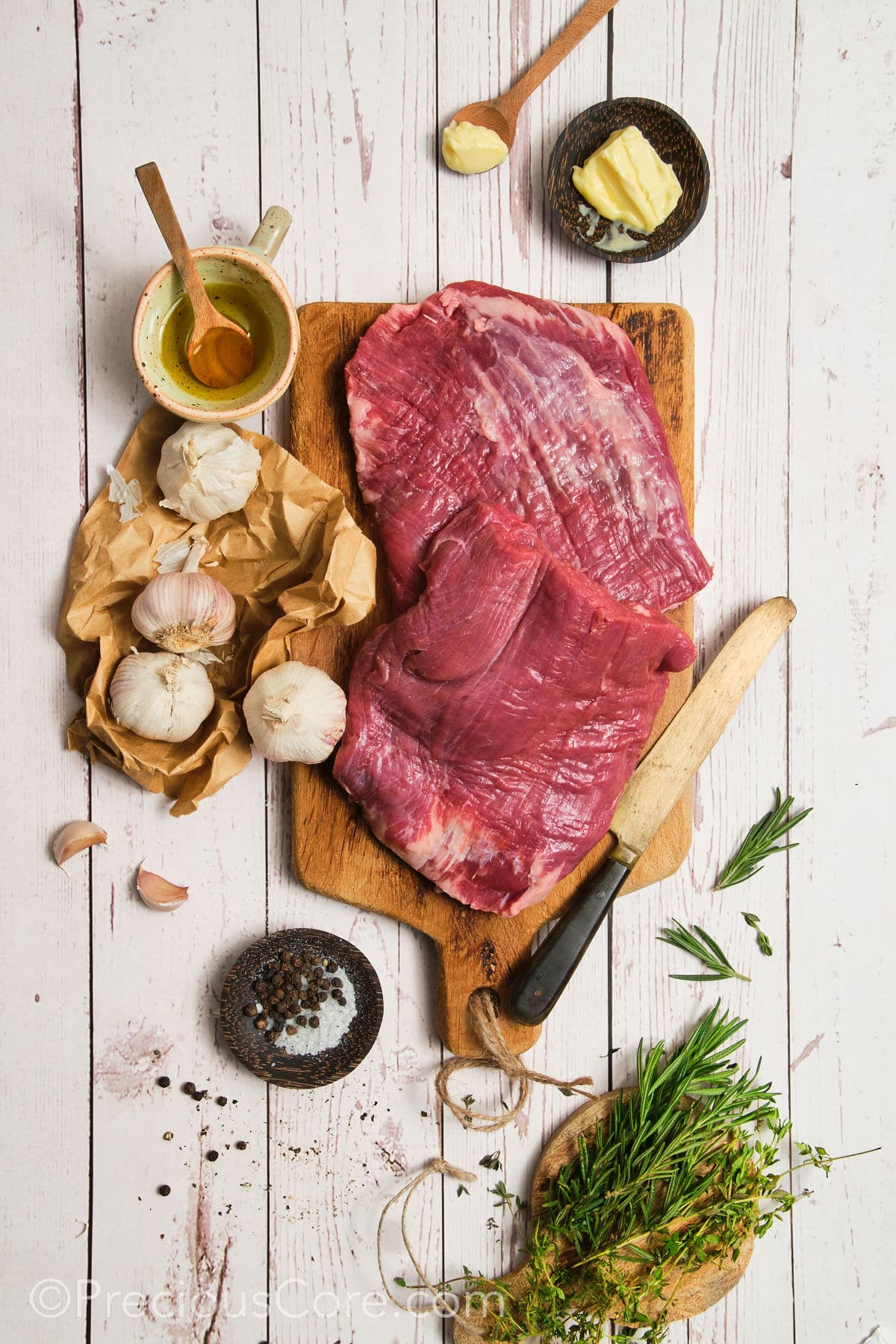 Ingredients for pan seared flank steak.