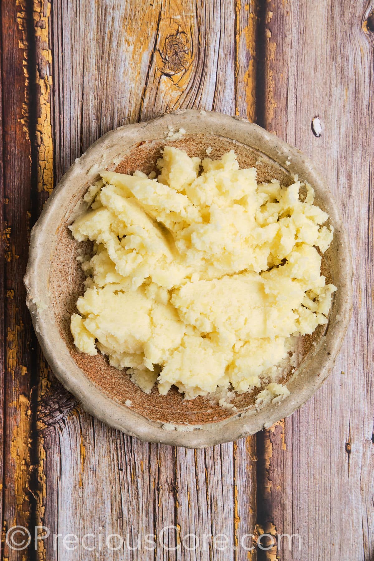 Bowl of perfectly mashed potatoes.