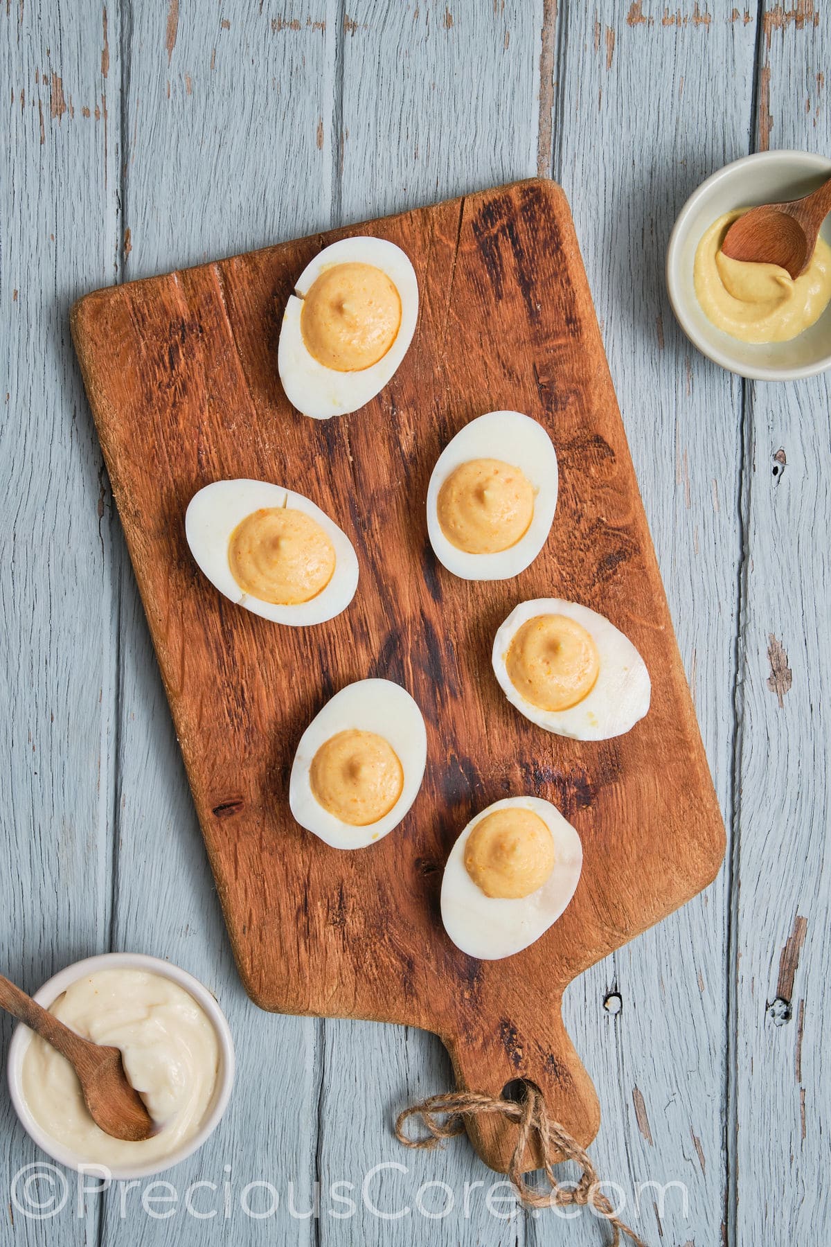 egg halves filled with egg yolk mixture.