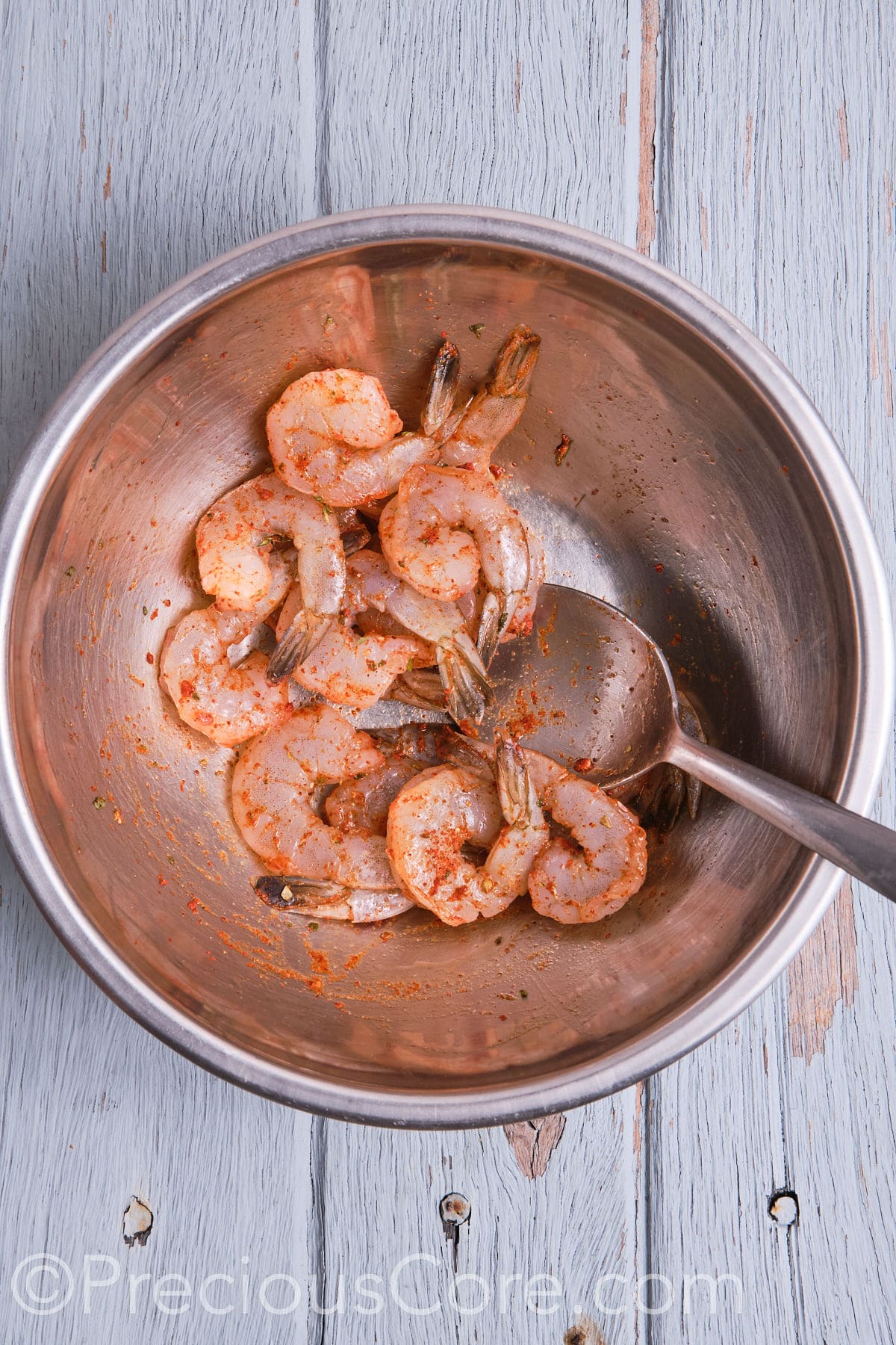 Shrimp tossed with seasoning.