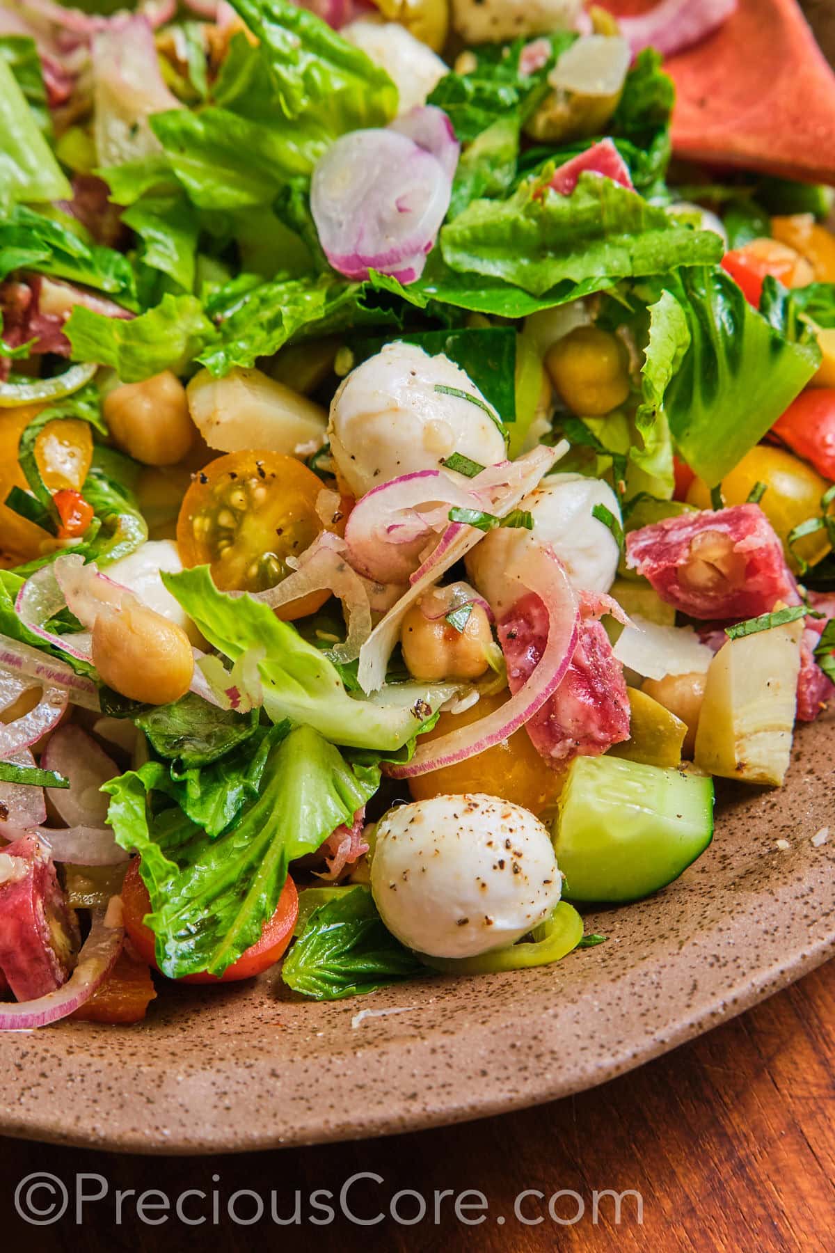 Close-up shot of Italian chopped salad.