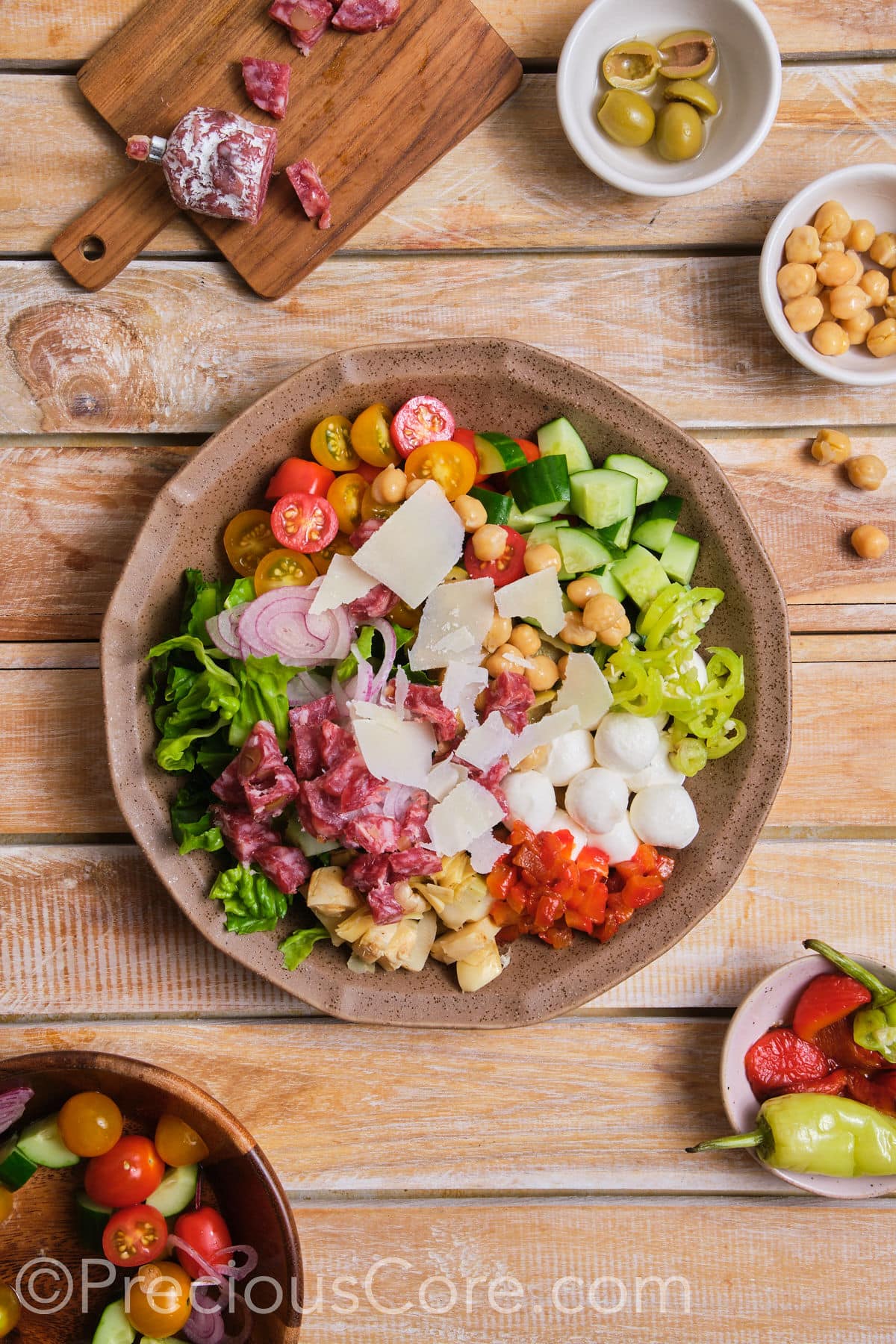 Salad ingredients placed in a bowl.