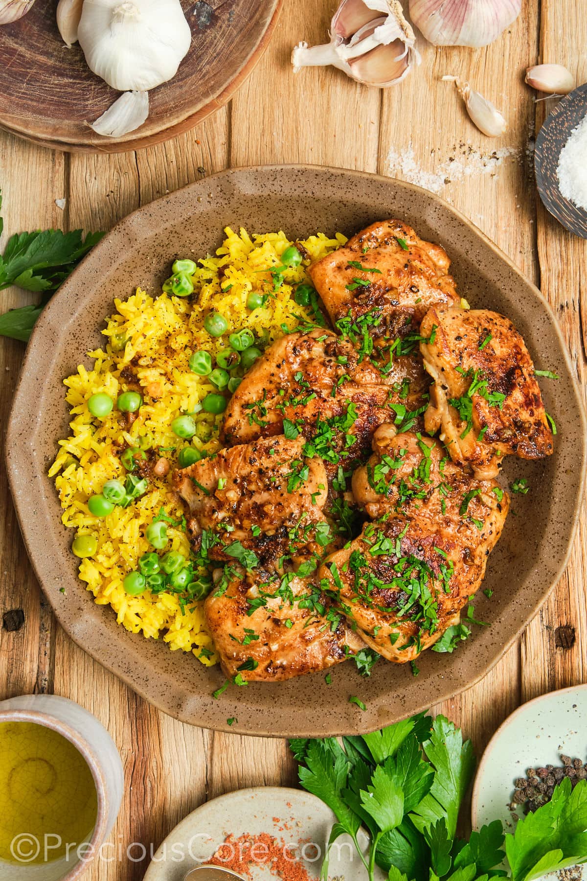 Mid-shot of chicken thighs in a bowl.