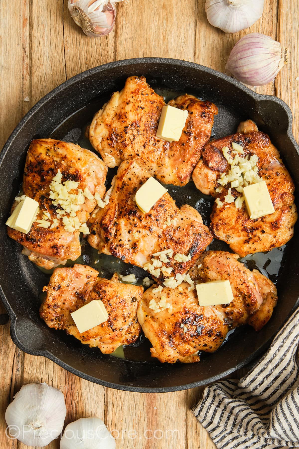 Butter and garlic added to skillet.