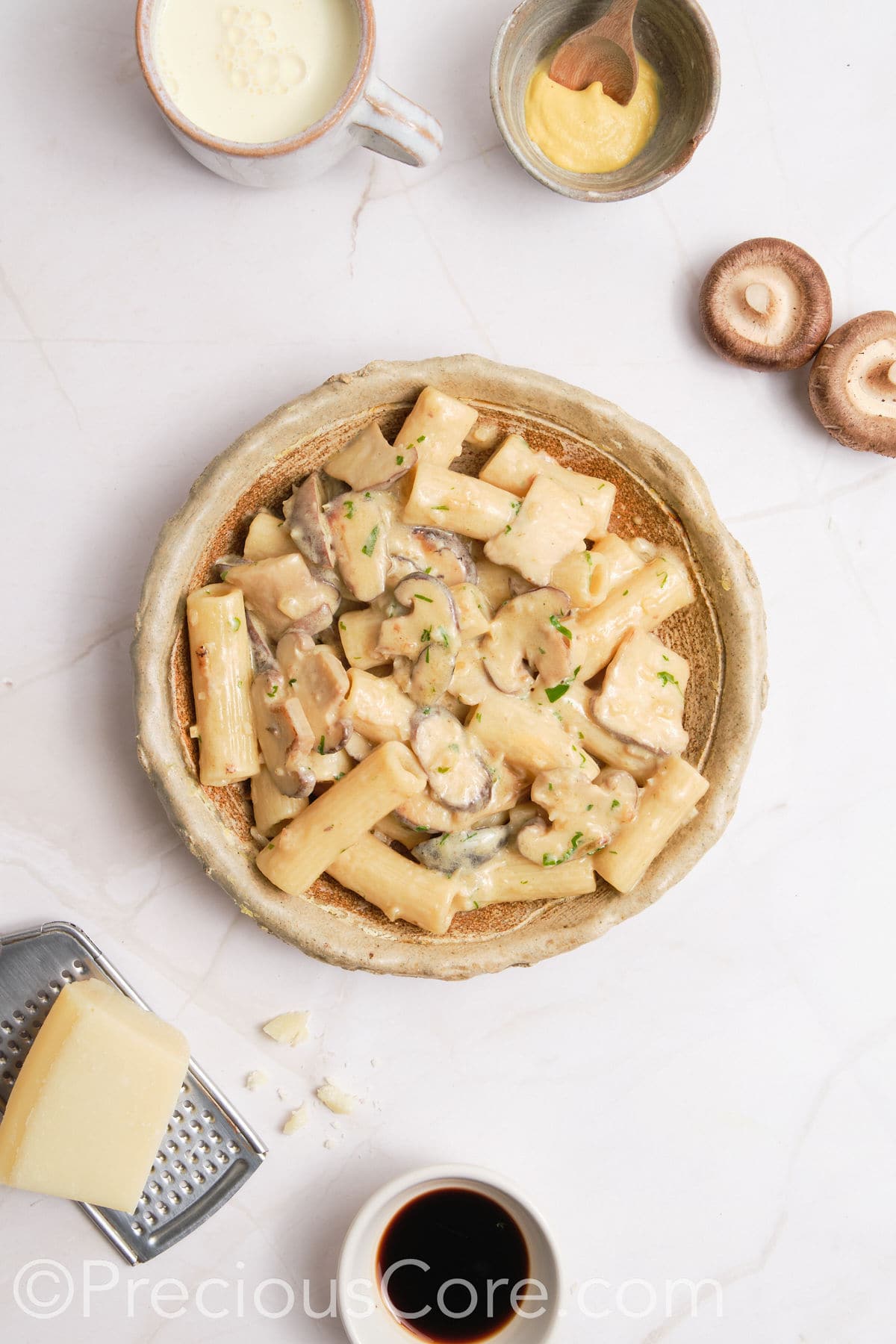 Pasta served in a bowl.