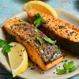 Cajun Honey Butter Salmon on a plate.