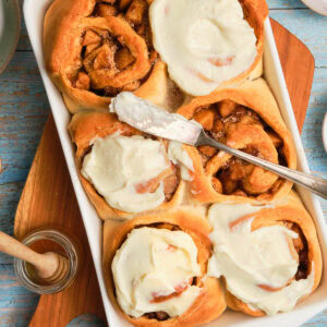 Cinnamon Rolls filled with apple pie filling.