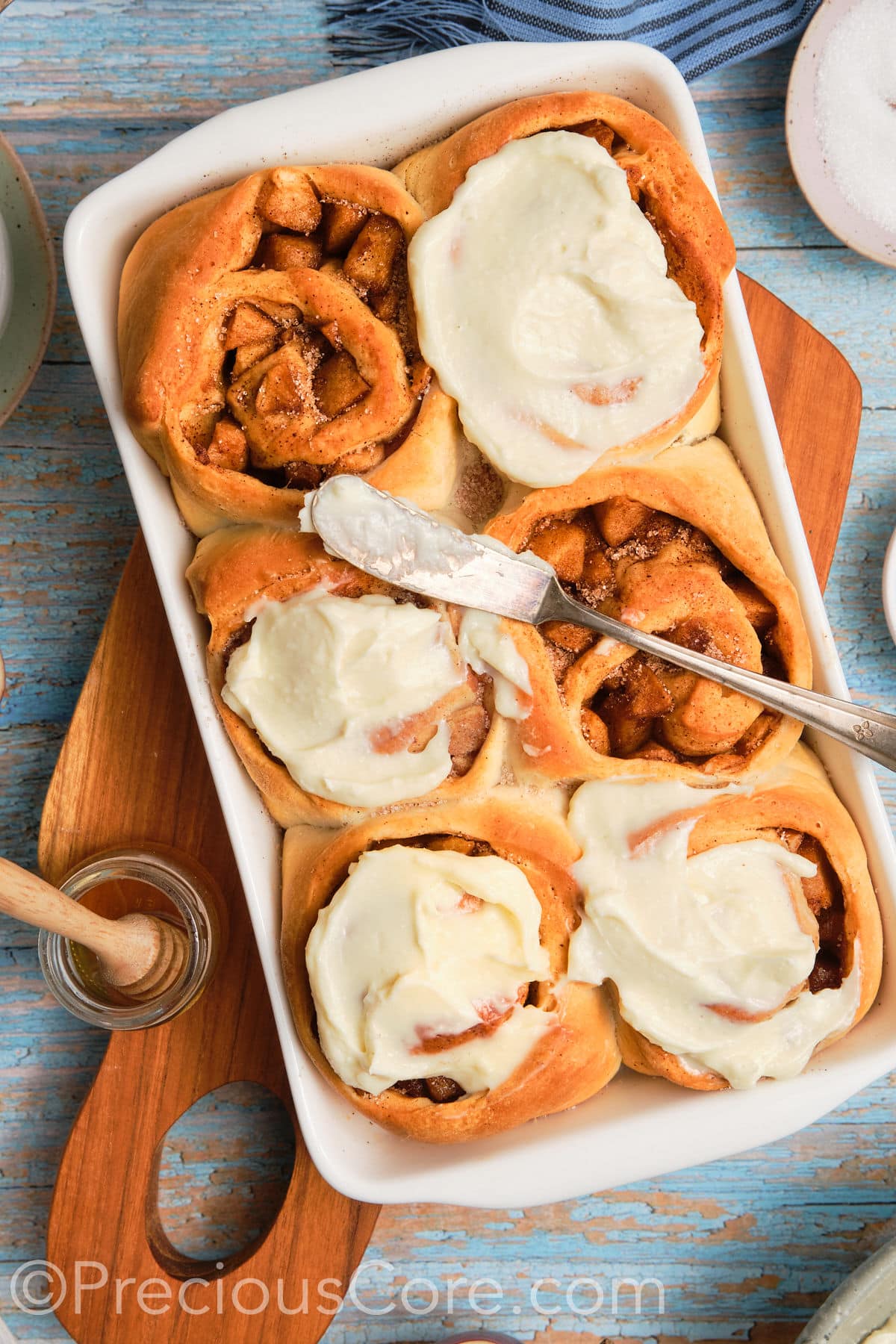 Cinnamon Rolls filled with apple pie filling.