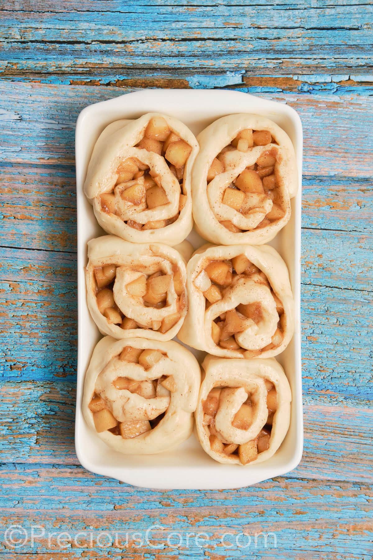 Cinnamon apple rolls after second rise.