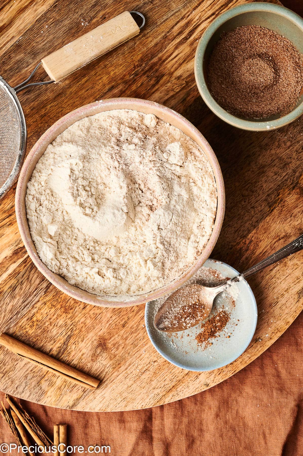 Sifted flour in a bowl.