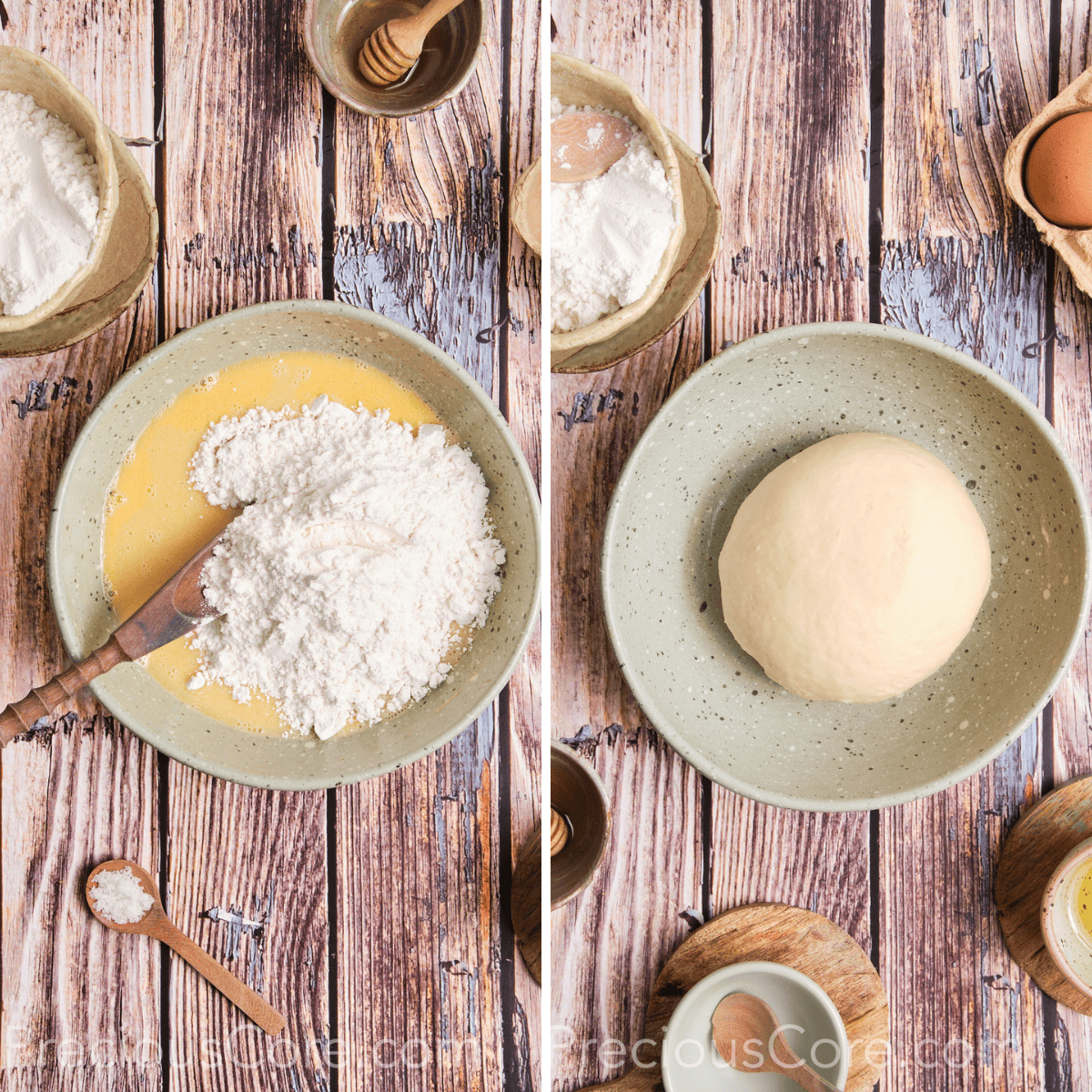 Adding flour, salt and making a dough.