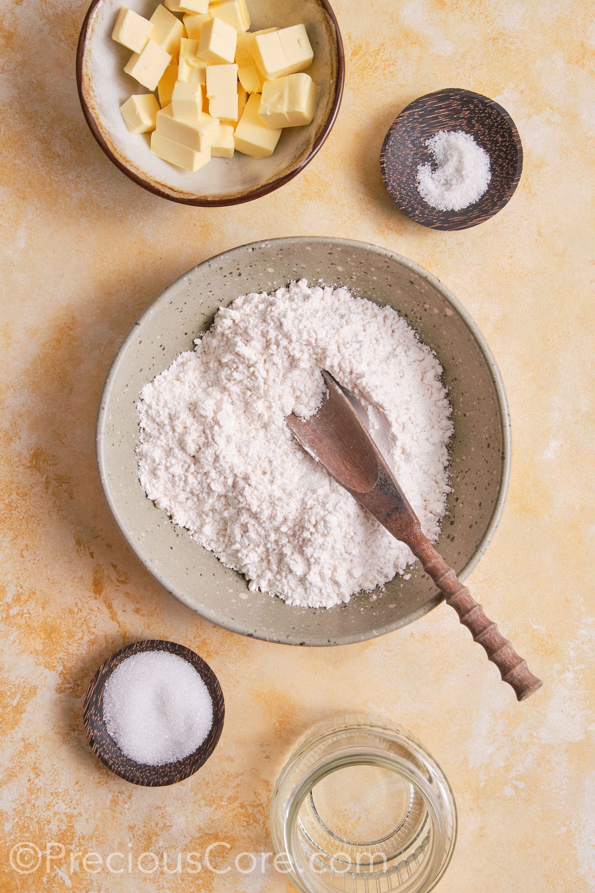 Flour and other dry ingredients in a bowl.