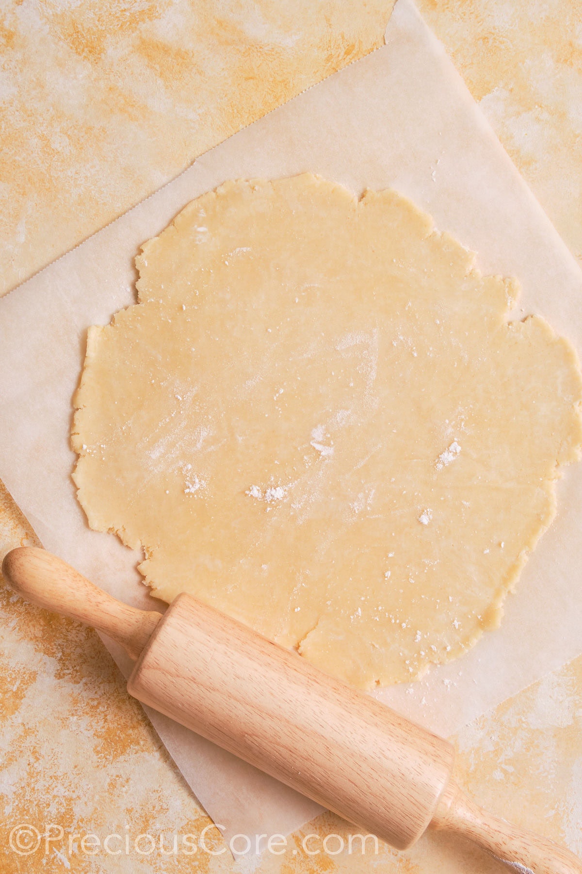 Rolled out homemade pie dough.