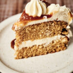 A slice of salted caramel cake.