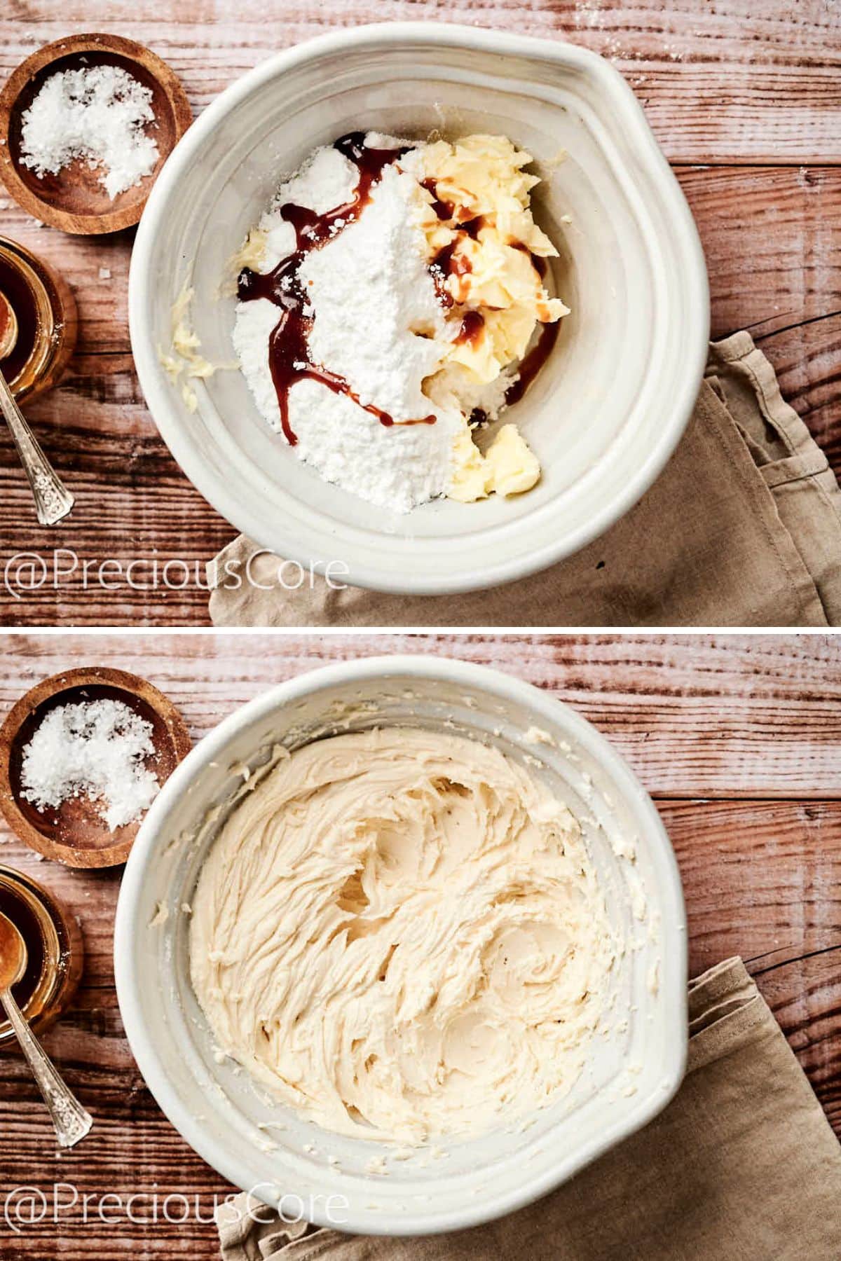 Mixing together ingredients for caramel buttercream.