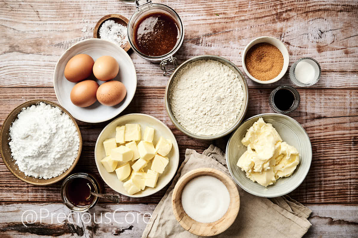 Ingredients for Salted Caramel Cake.