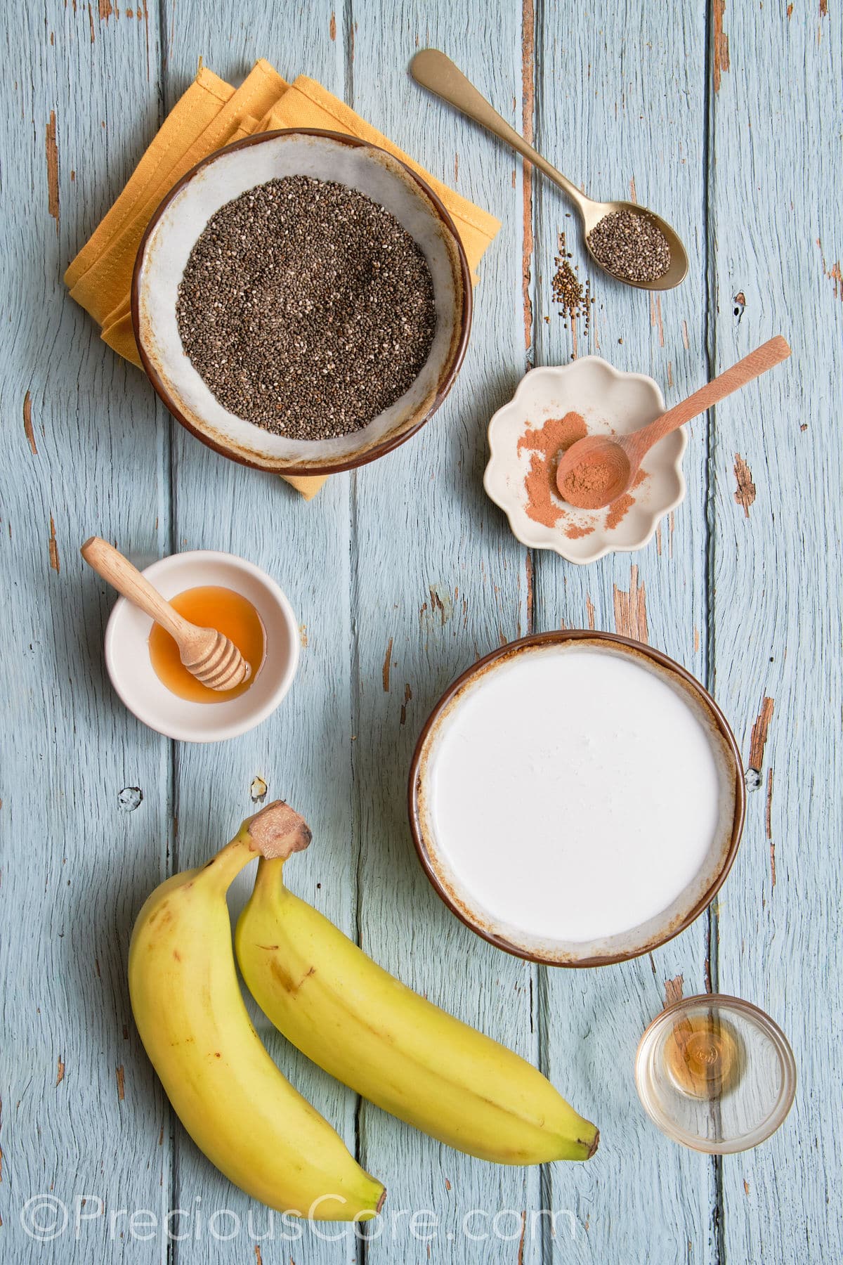 Ingredients for Banana Chia Seed Pudding.