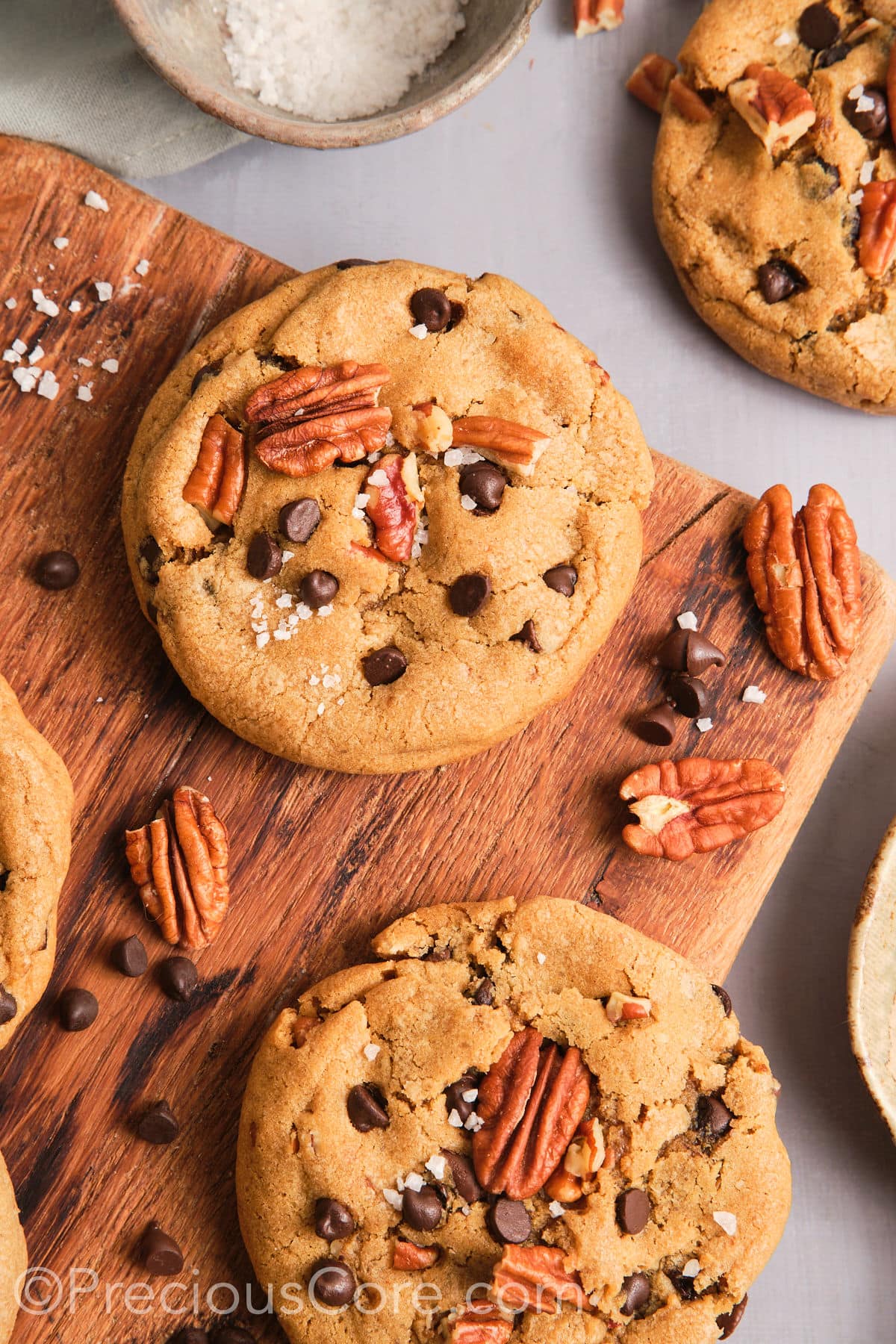 Brown butter pecan cookies sprinkled with flaky sea salt. 