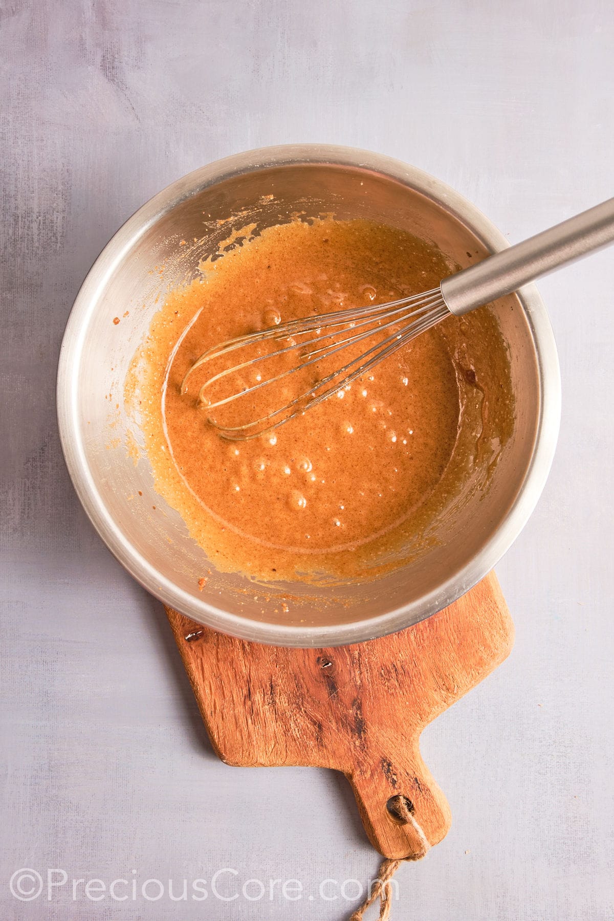 Wet ingredients mixed for cookies.