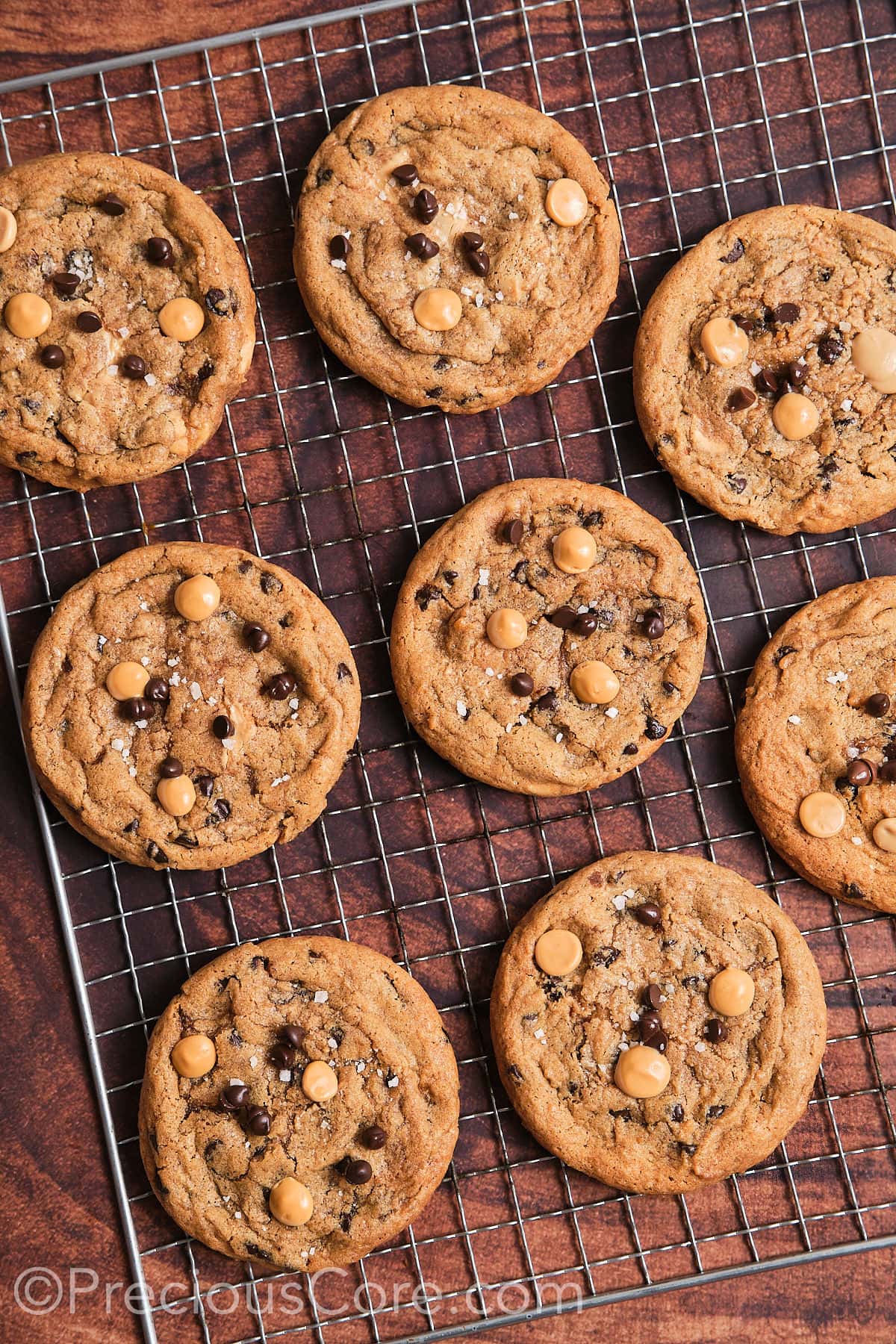 Chocolate Chip Butterscotch Chip Cookies on a resting tray