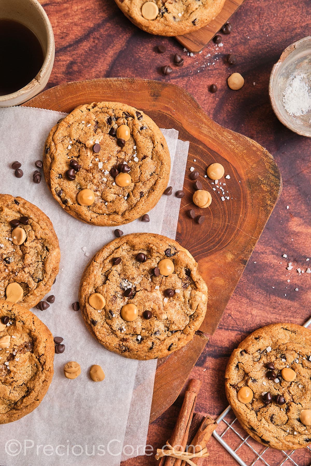 Top view image of Chocolate Chip Butterscotch Chip Cookies