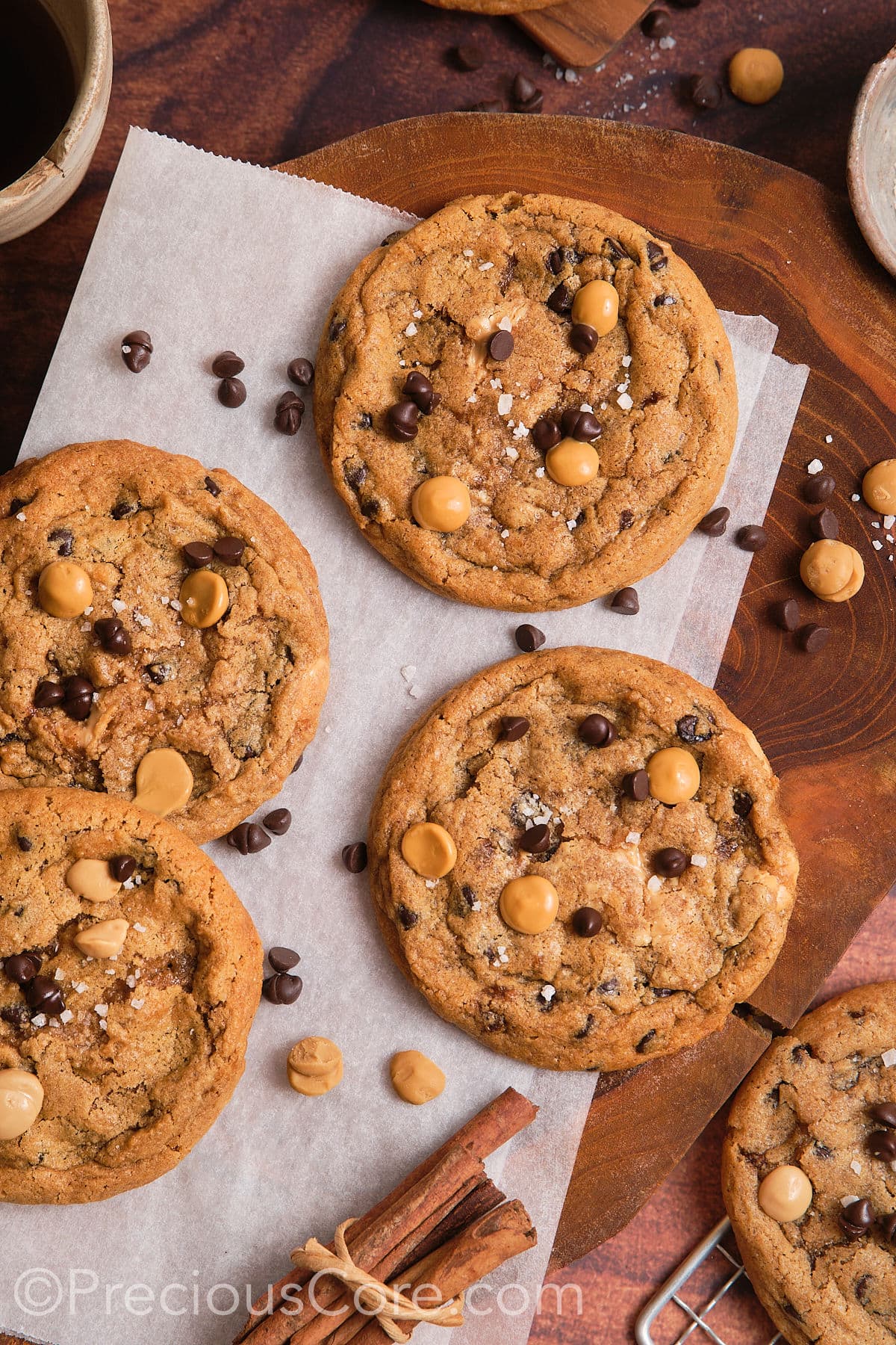 Cookies with melty butterscotch chips, chocolate chips and sea salt.