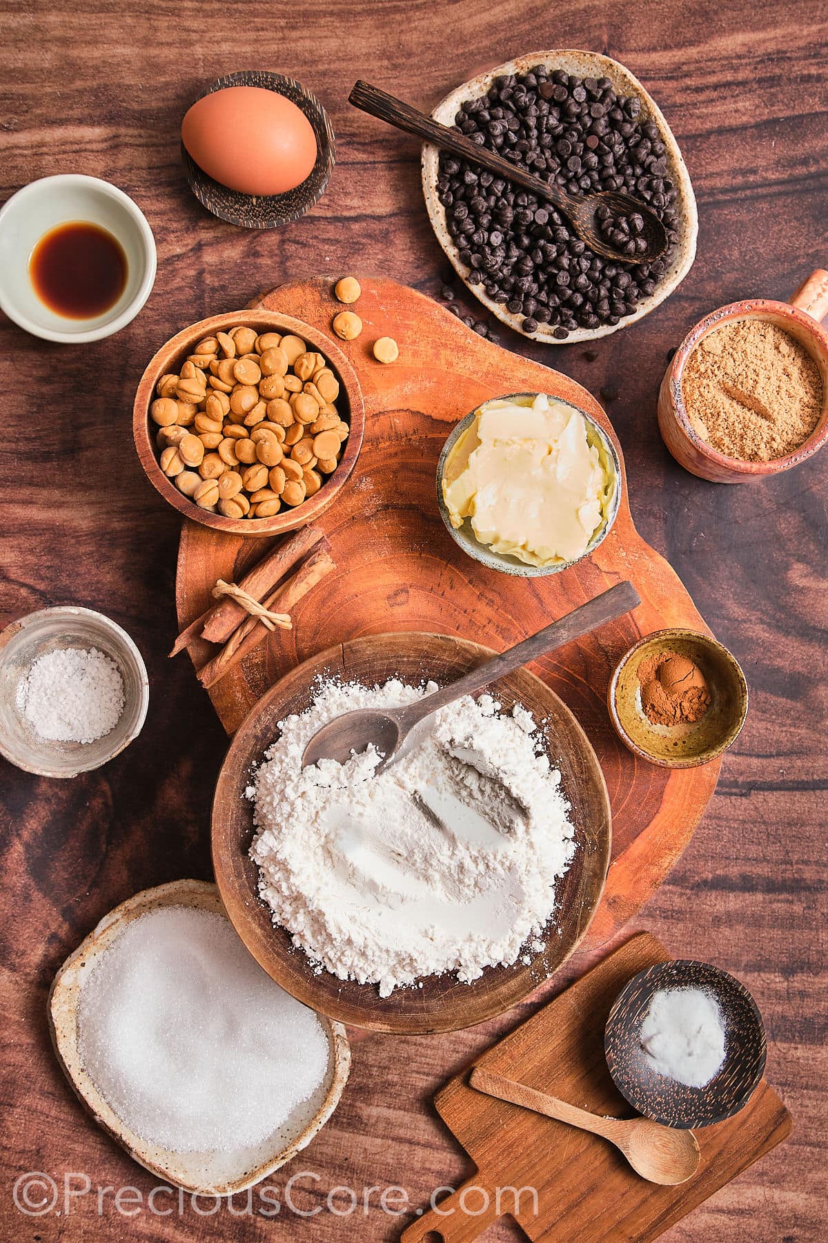 Ingredients for Chocolate Chip Butterscotch Chip Cookies