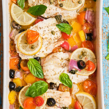 Square image of Mediterranean Baked Fish.