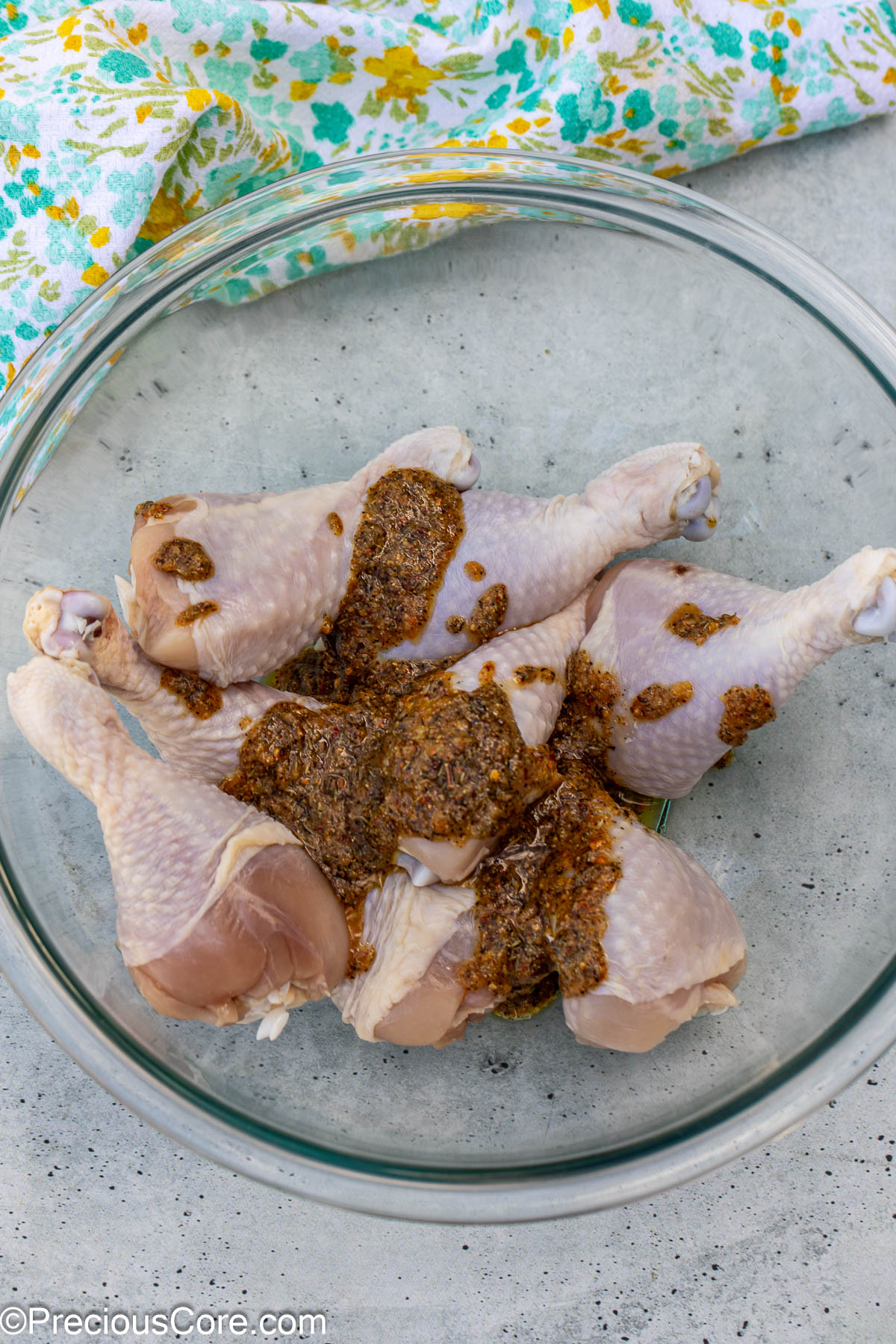 Marinade poured over chicken.