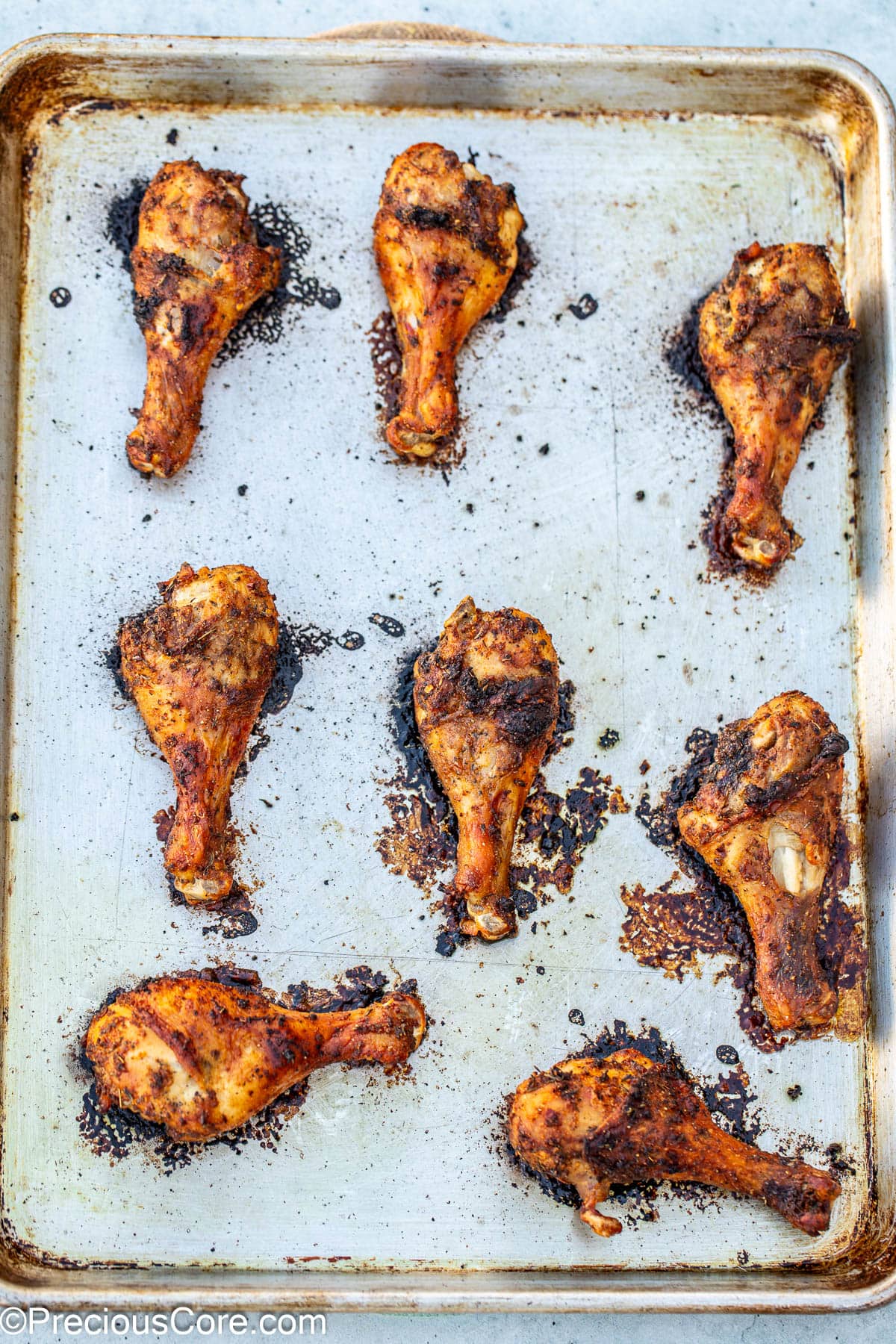 Crispy baked lemon pepper chicken drumsticks.