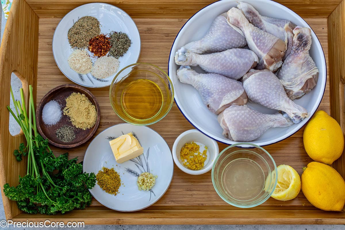 Ingredients for lemon pepper drumsticks.